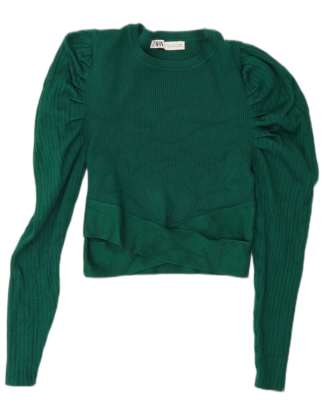 Crop Top pentru femei Zara cu mânecă lungă UK 12 Medium Green Viscose