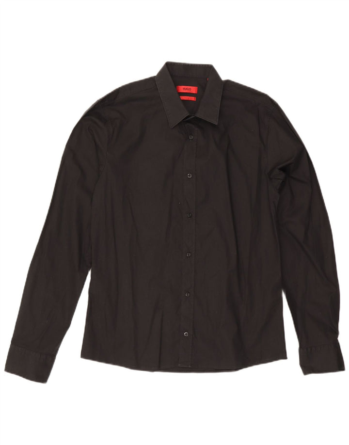 Cămașă pentru bărbați Hugo Boss Slim Fit, bumbac mediu negru