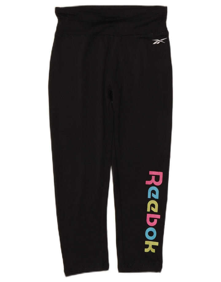 Leggings Reebok pentru fete Capri Graphic 10-11 ani poliester negru