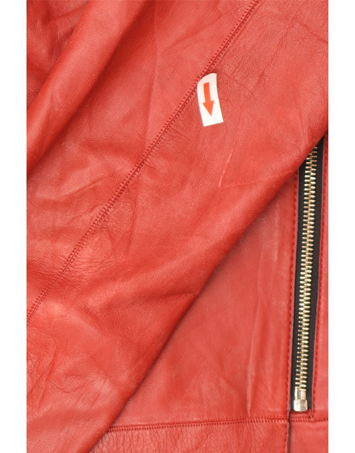 Jachetă motociclist din piele pentru bărbați Massimo Dutti UK 36 Piele roșie mică