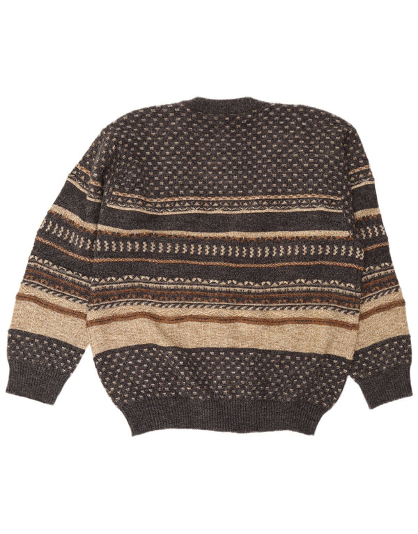 Pulover cardigan pentru bărbați VINTAGE XL Lână cu dungi gri
