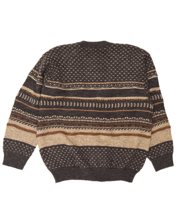 Pulover cardigan pentru bărbați VINTAGE XL Lână cu dungi gri