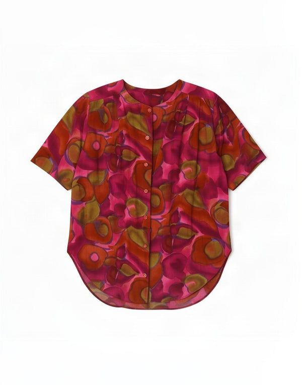 Vintage Womens Short Sleeve Shirt Blouse UK 14 Medium Multicoloured Floral