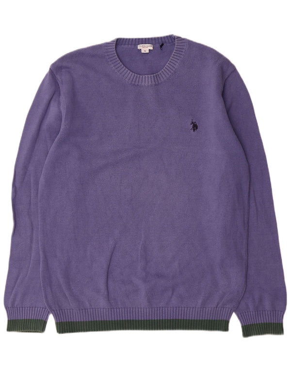 U.S. Polo Assn. Pulover pentru bărbați cu decolteu rotund XL, mov, bumbac color bloc