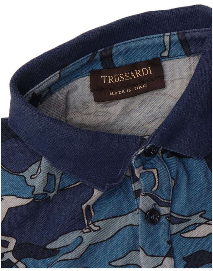 TRUSSARDI Tricou polo pentru bărbați, albastru mediu, imprimeu animal