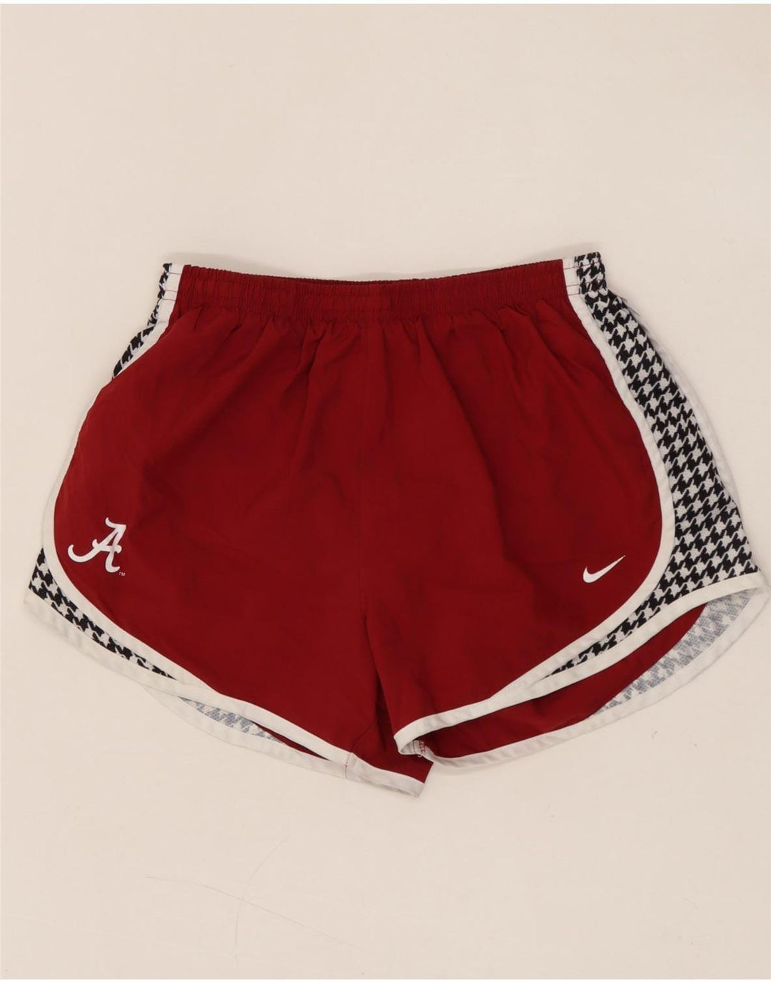 Pantaloni scurti sport NIKE Dri Fit Graphic pentru femei UK 12 Medium Maroon Houndstooth
