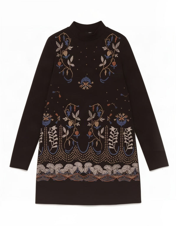 Zara Womens Long Sleeve Shift Dress UK 12 Medium Black Floral Polyester