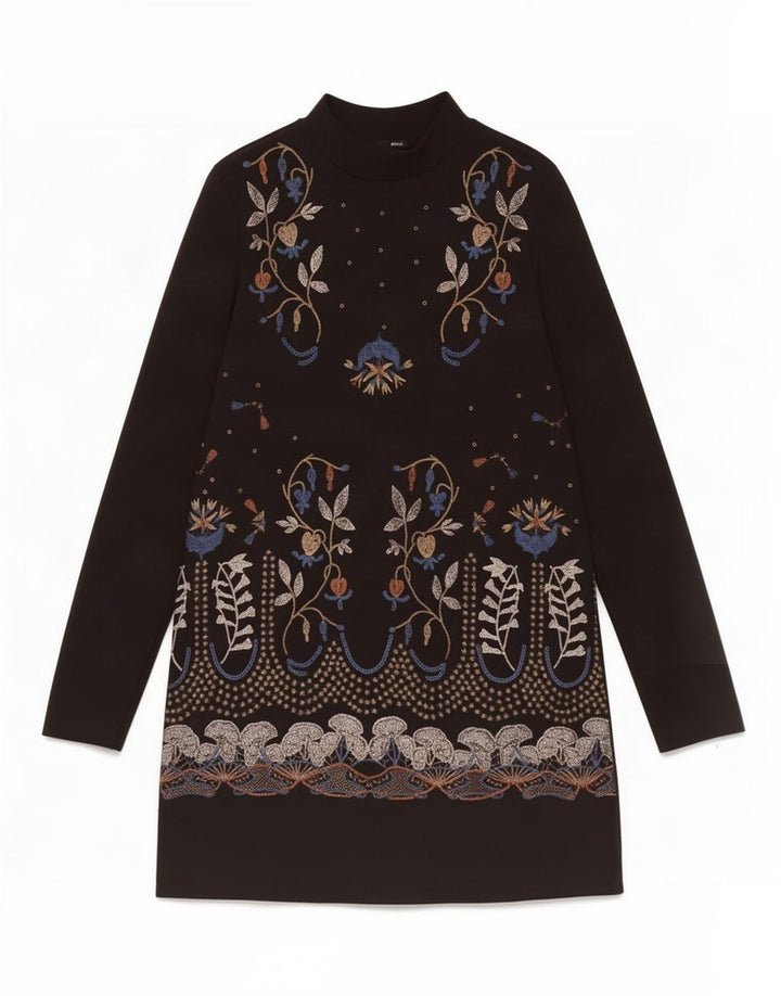 Rochie schimbătoare cu mânecă lungă pentru femei Zara UK 12 Medium Black Floral Poliester