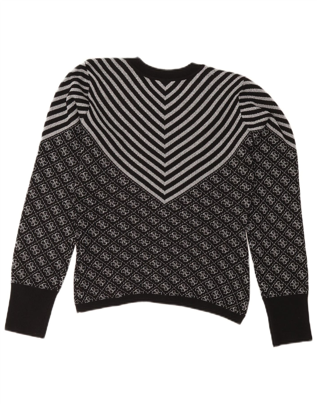 Pulover GUESS pentru femei cu decolteu triplu UK 6 XS poliester chevron negru