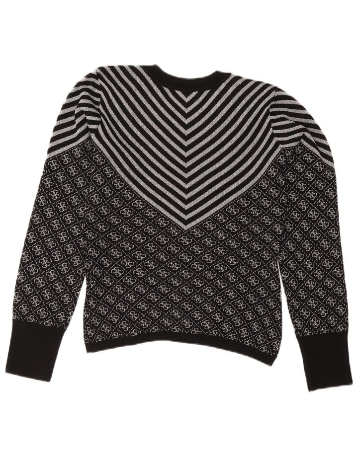 Pulover GUESS pentru femei cu decolteu triplu UK 6 XS poliester chevron negru