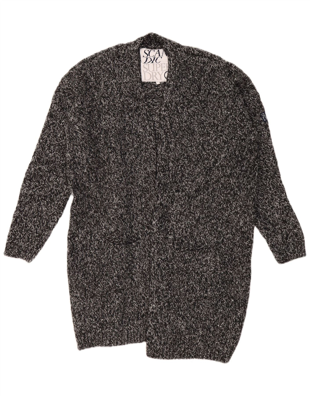 SUPERDRY Pulover cardigan cu paragate supradimensionat pentru femei UK 18 XL, gri cu pete