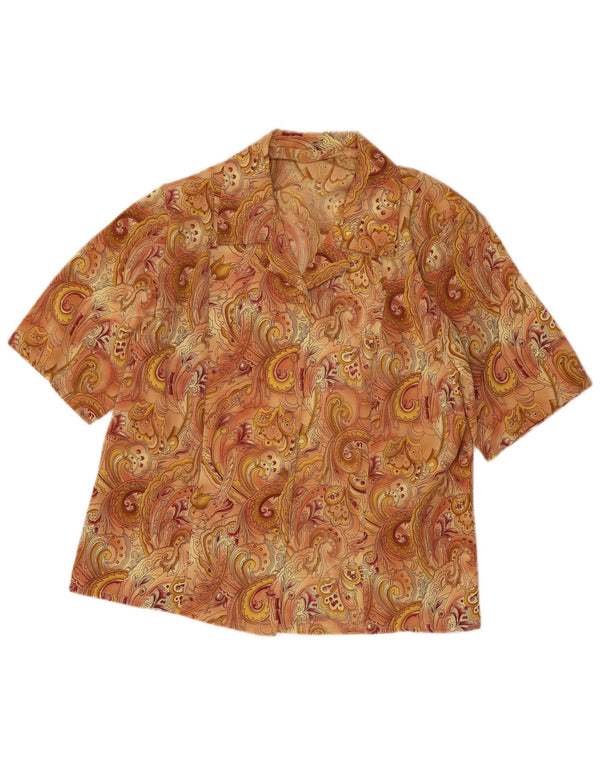 Bluză cămașă cu mânecă scurtă pentru femei vintage UK 14 Medium Bej Paisley Retro