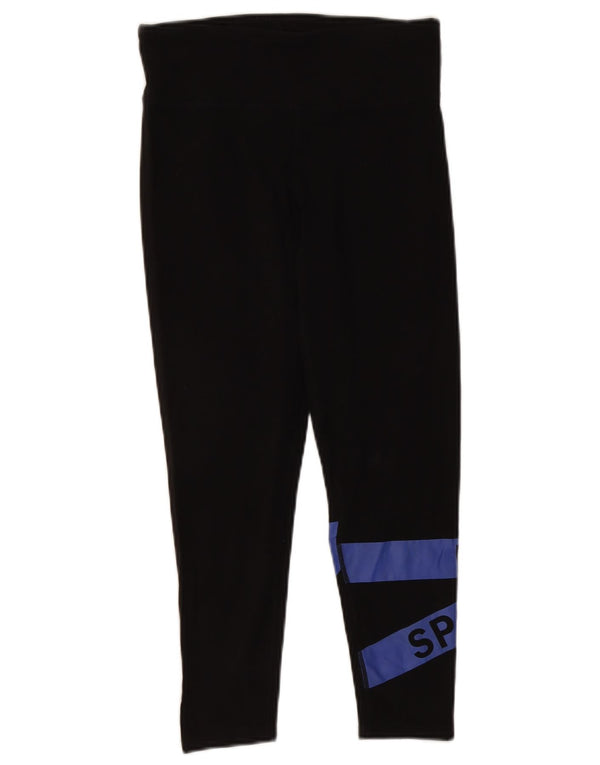 Leggings crop cu grafic pentru femei Dkny UK 12, bumbac color bloc negru mediu
