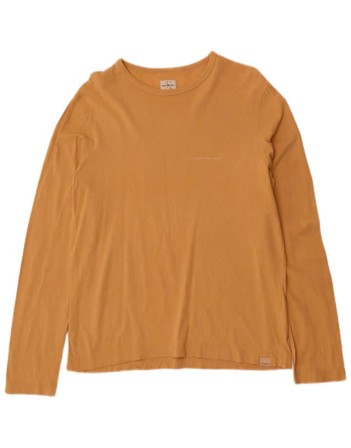 CALVIN KLEIN JEANS Mens Top Long Sleeve Medium Yellow Cotton