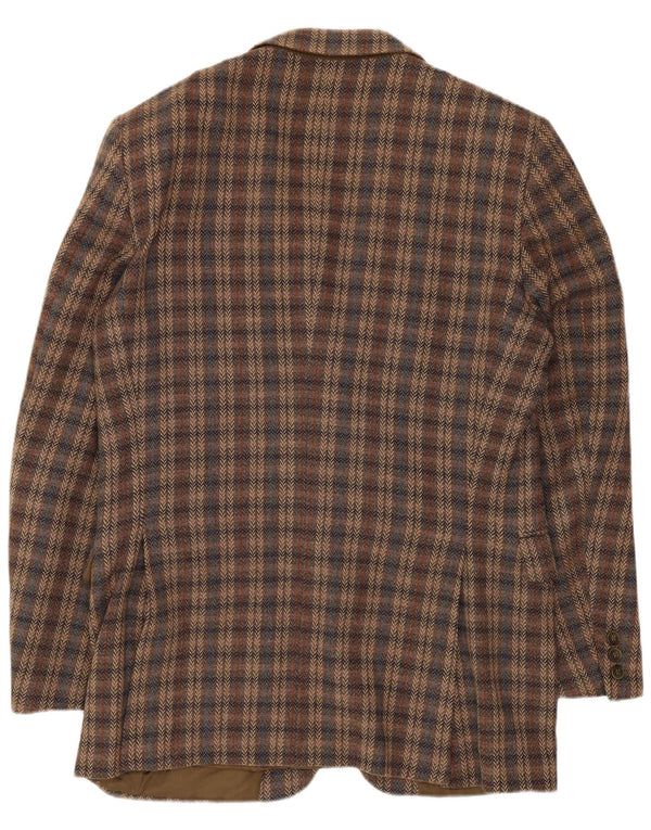 Sacou Jaeger pentru bărbați cu 2 nasturi, UK 38, lână virgină cu carouri, maro mediu