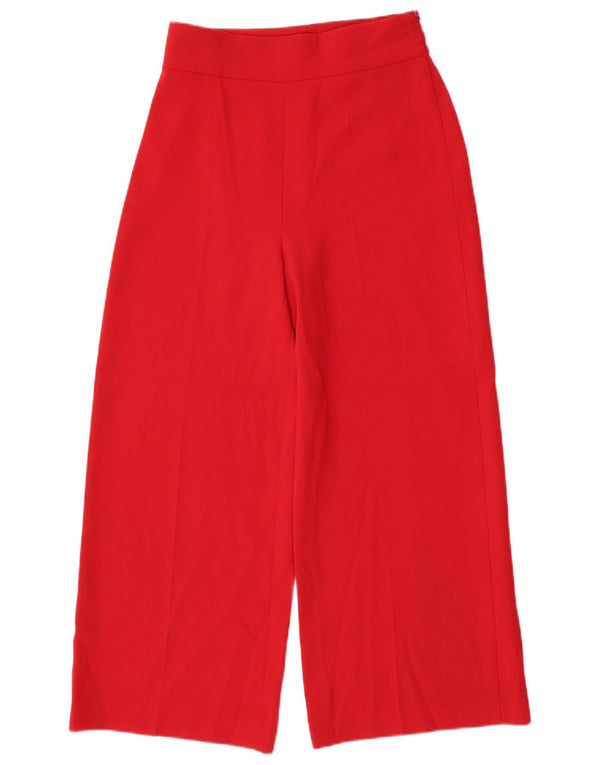 Zara Womens High Waist Wide Leg Cropped Trousers Small W26 L25 Red