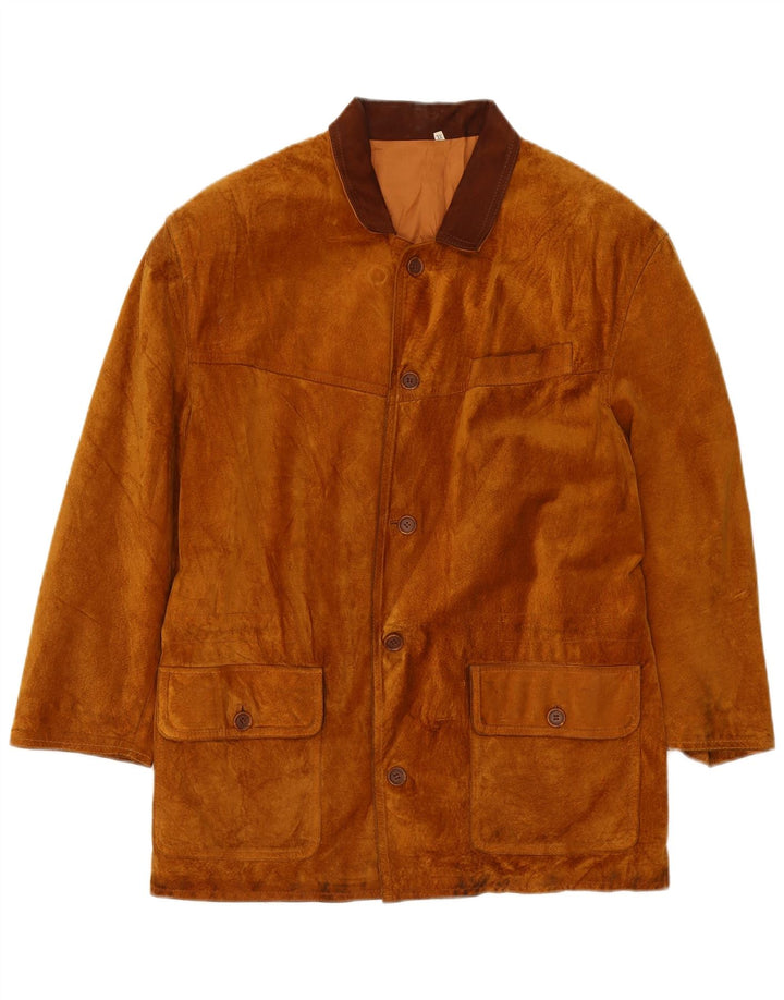 Pardesiu vintage pentru bărbați din piele intoarsa UK 42 XL din piele maro