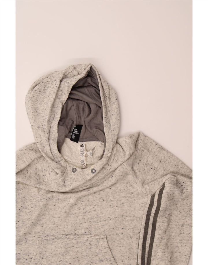 ADIDAS Womens Oversized Hoodie Jumper UK 8/10 Small Grey Flecked Polyester Vintage Adidas and Second-Hand Adidas from Messina Hembry 