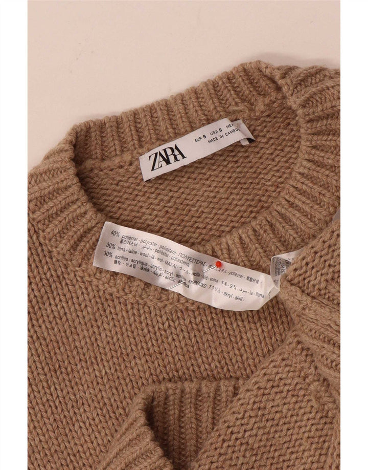 Pulover supradimensionat pentru femei Zara, cu gâtul turn, UK 10, poliester maro mic