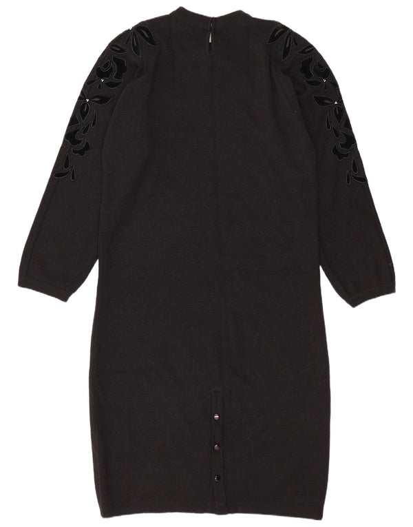 Rochie de damă vintage cu pulover UK 10 Mic Negru Floral Acrilic