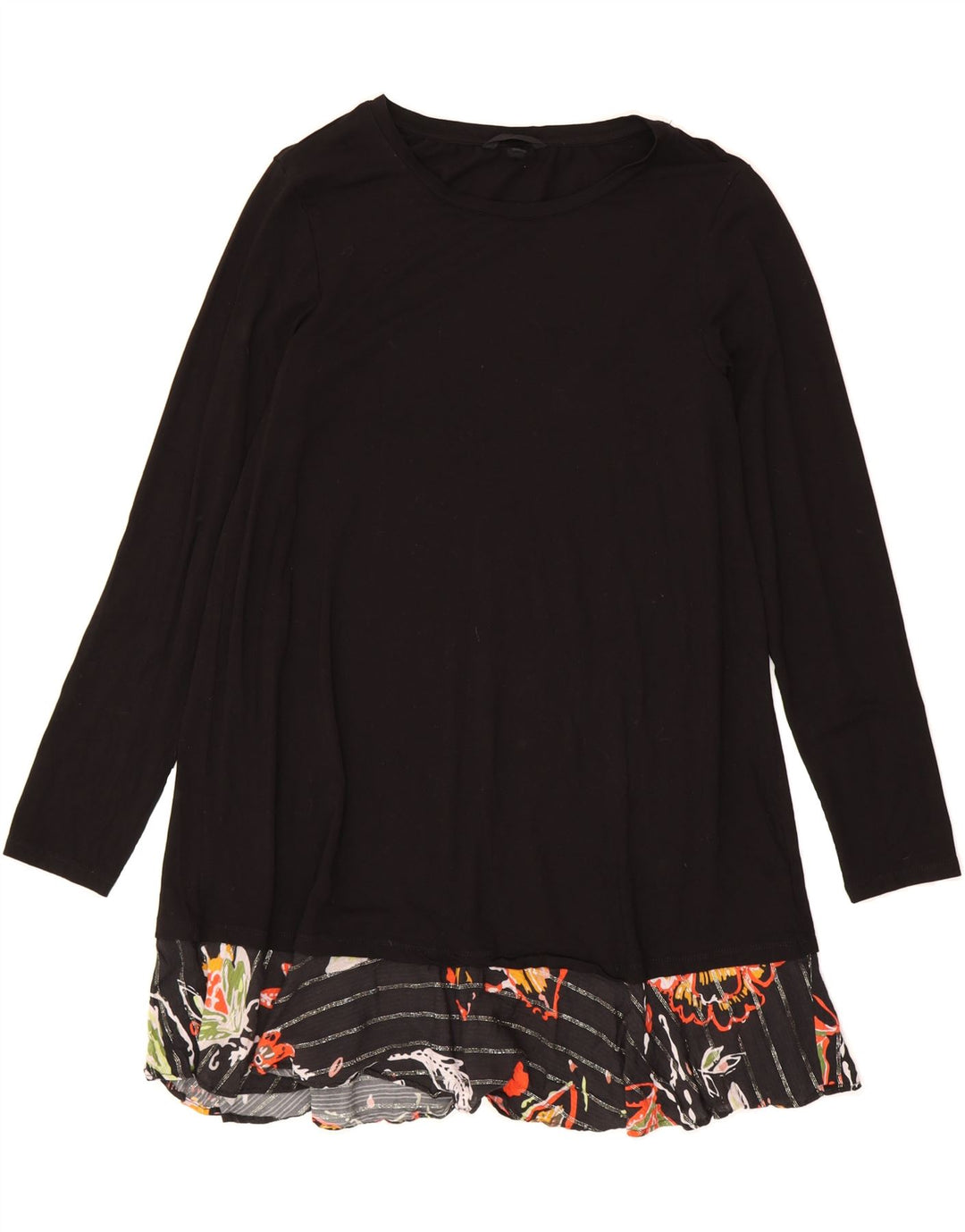 DESIGUAL Womens Long Sleeve Basic Dress UK 12 Medium Black Floral Viscose Vintage Desigual and Second-Hand Desigual from Messina Hembry 