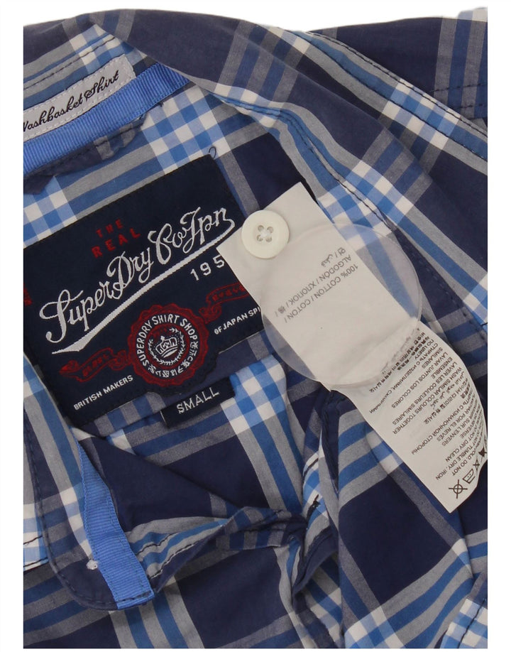 Cămașă cu mânecă scurtă pentru bărbați SUPERDRY, din bumbac cu carouri, albastru bleumarin