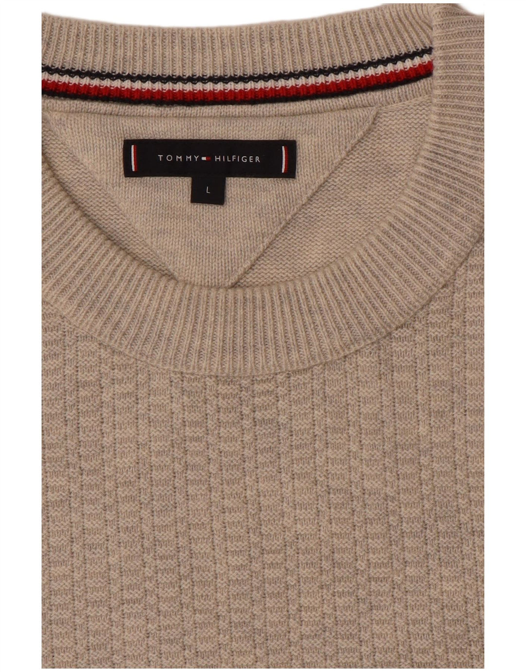 Pulover Tommy Hilfiger pentru bărbați, cu gât crew, mare, bej