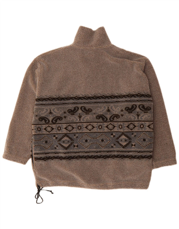 BASIC Mens Zip Neck Fleece Jumper Large Brown Paisley Polyester
