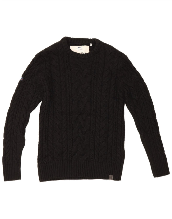 Pulover Superdry pentru bărbați cu decolteu triplu, mare, negru, acrilic