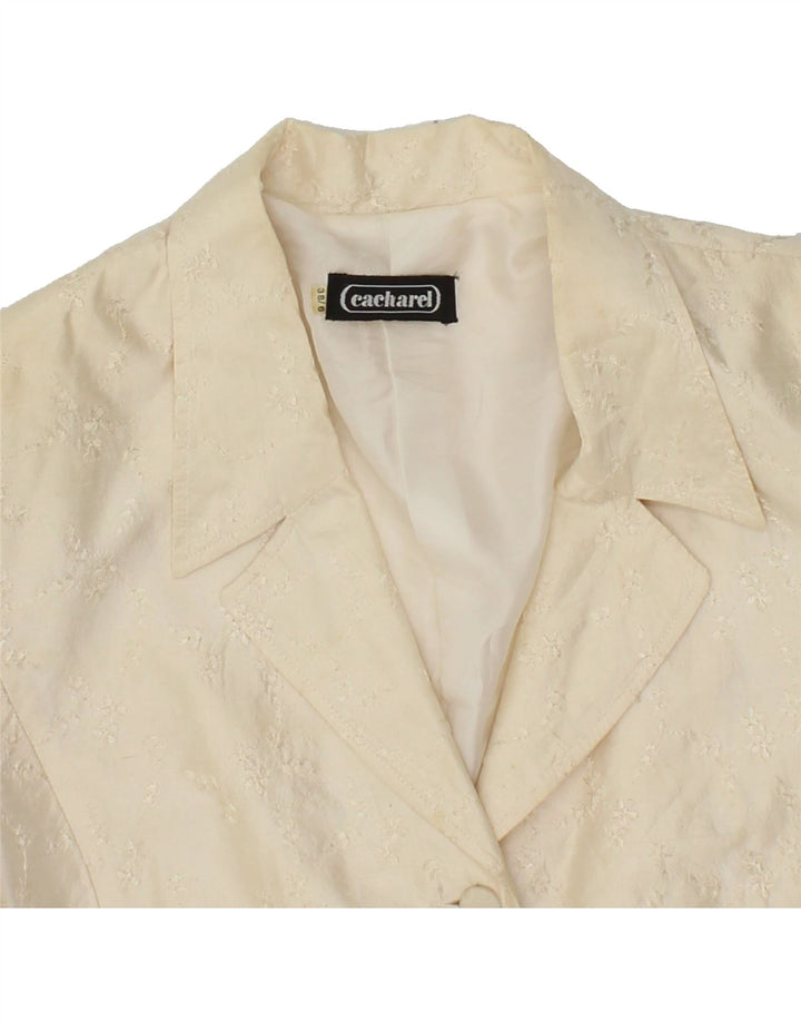 CACHAREL Womens Crop 4 Button Blazer Jacket IT 38 XS Off White Floral Silk Vintage Cacharel and Second-Hand Cacharel from Messina Hembry 