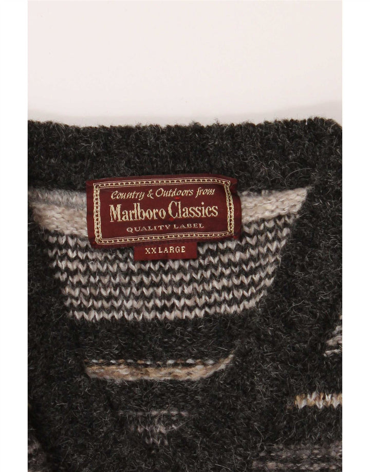 Pulover cu decolteu în V Marlboro Classics pentru bărbați, 2XL, lână cu dungi gri
