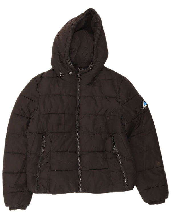 Jachetă căptușită cu glugă Superdry pentru femei UK 14 Poliester negru mare