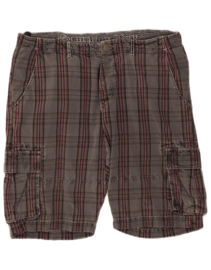Pantaloni scurți cargo pentru bărbați Scorpion Bay W36, bumbac cu carouri, gri mari