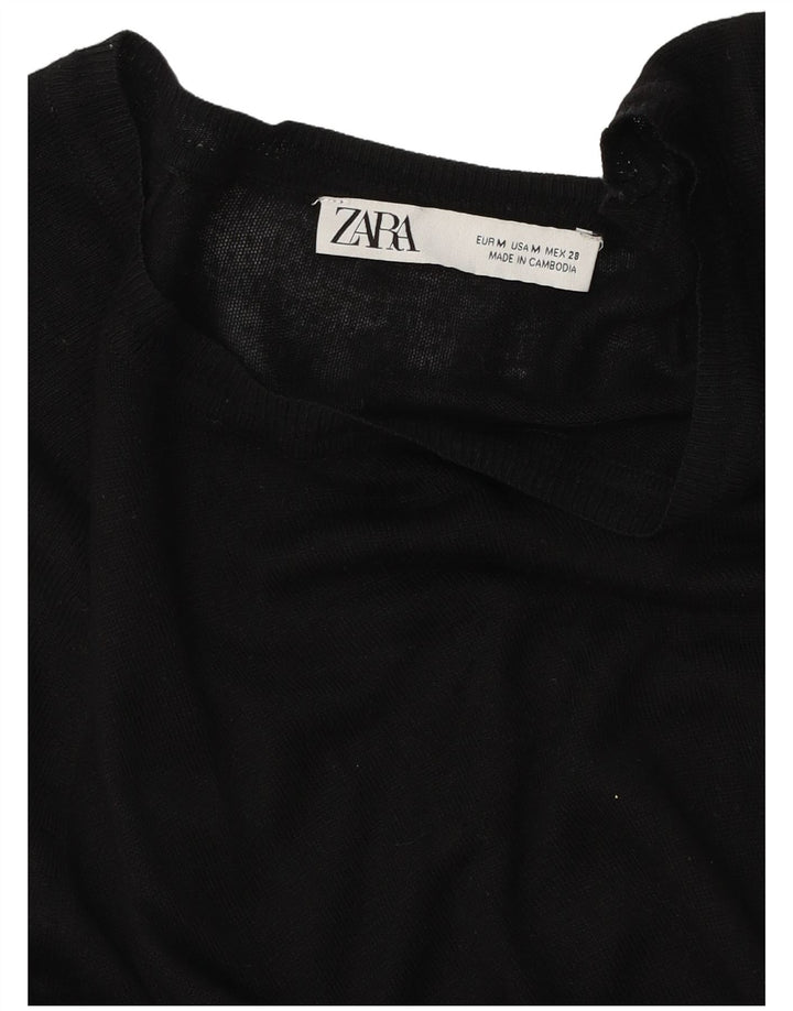Pulover pentru femeie cu gât de barcă Zara UK 14 Medium Negru