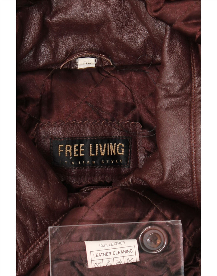 Palton din piele vintage pentru femei, supradimensionat, cu glugă, IT 50 XL, piele maro