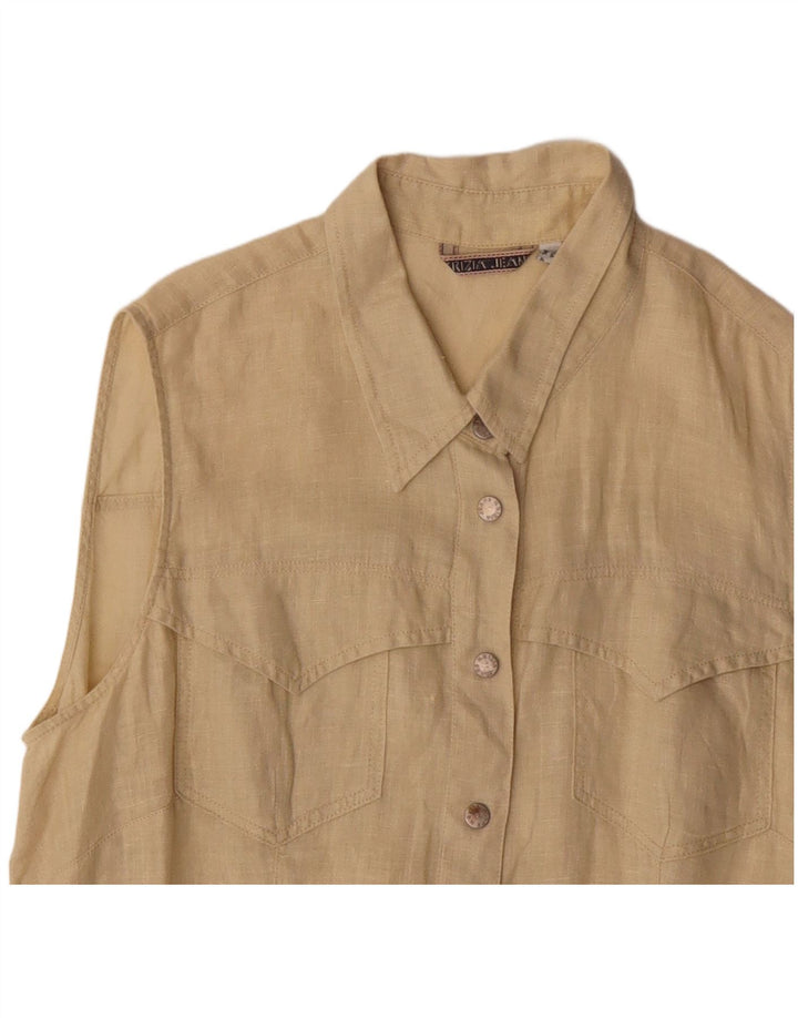 Cămașă fără mâneci cu grafică pentru femei Krizia Jeans UK 14 Large Yellow