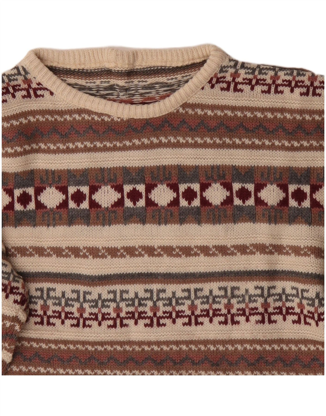Pulover vintage pentru bărbați cu gât roșu, mijlociu, multicolor, geometric