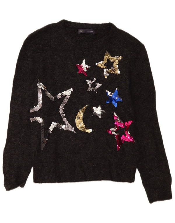 Pulover pentru femei Marks & Spencer, cu grafică, cu gâtul barcă, UK 10, mic, gri