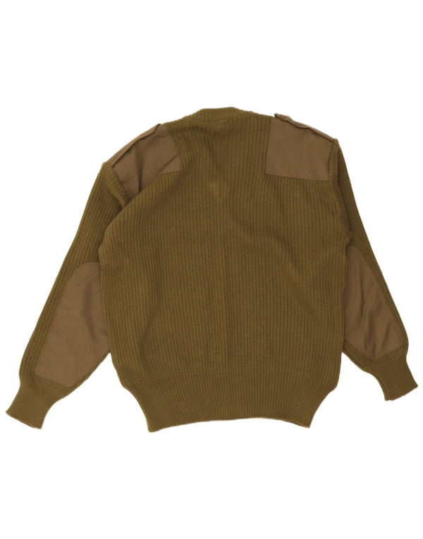 Pulover vintage militar cu decolteu în V pentru bărbați, kaki mediu