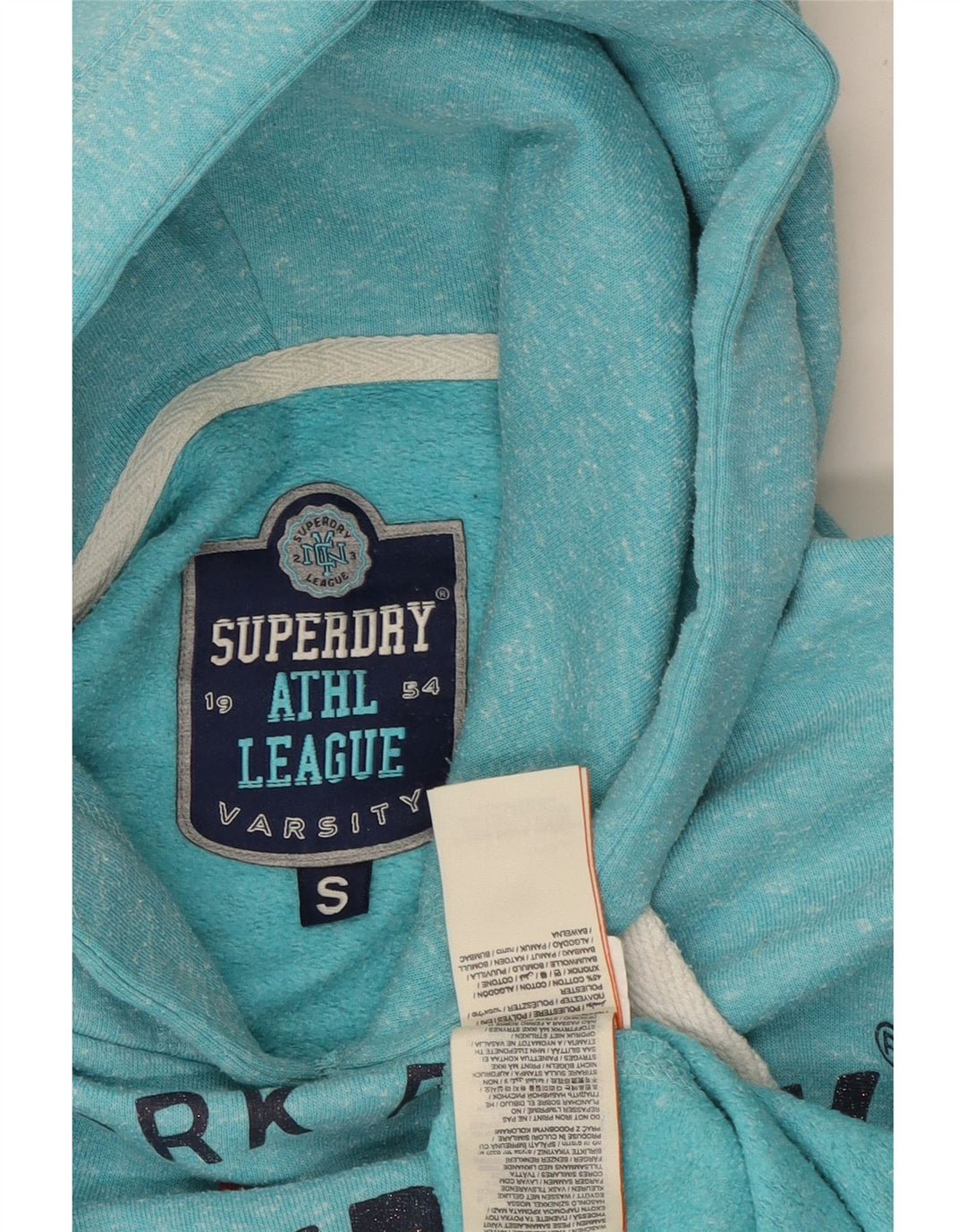 SUPERDRY Pulover cu glugă cu grafic London pentru femei UK 10 Small Blue Flecked