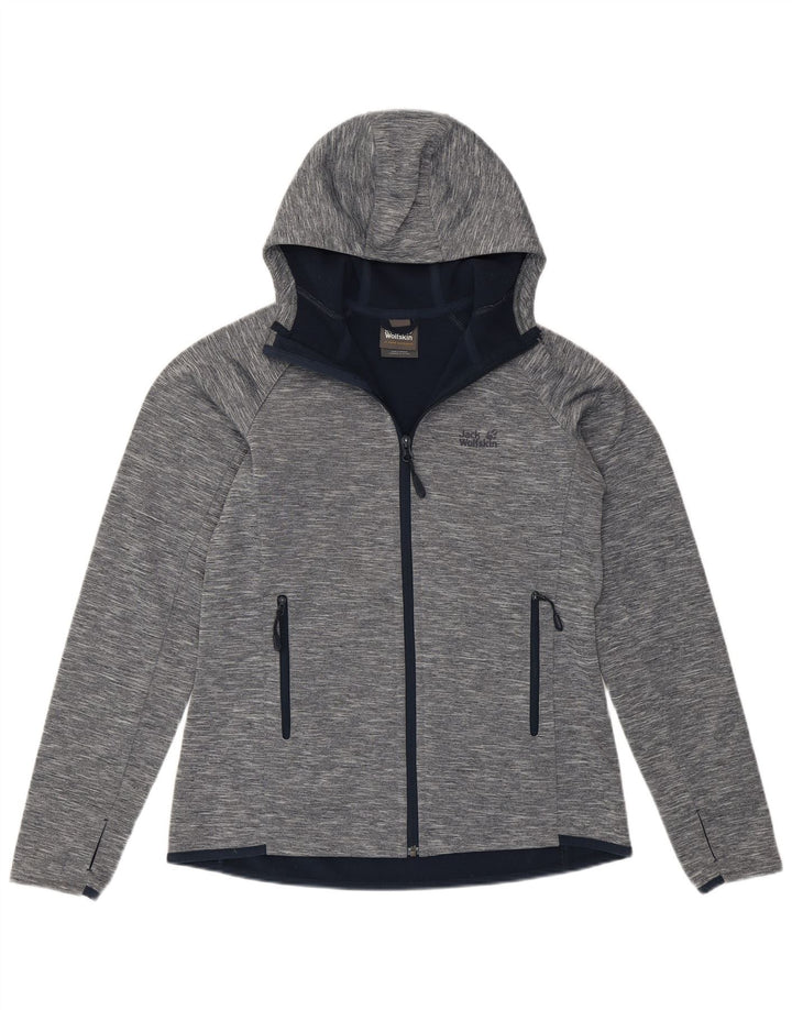 Jack Wolfskin Pulover cu capotă cu fermoar pentru femei UK 12 Poliester cu pături gri mediu