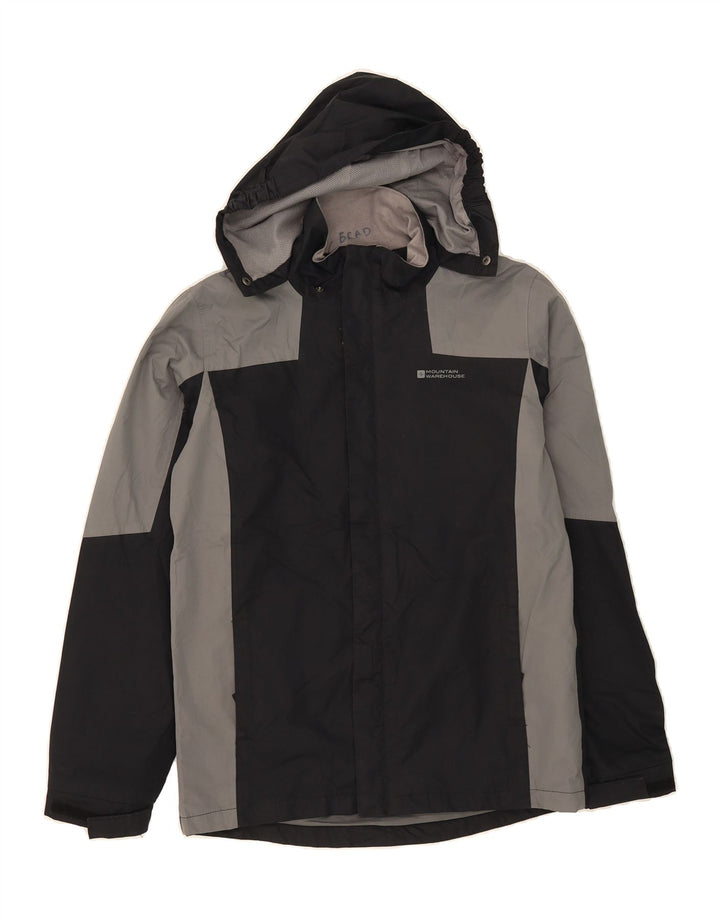 MOUNTAIN WAREHOUSE Boys Hooded Rain Jacket 12-13 Years Black Colourblock Vintage Mountain Warehouse and Second-Hand Mountain Warehouse from Messina Hembry 