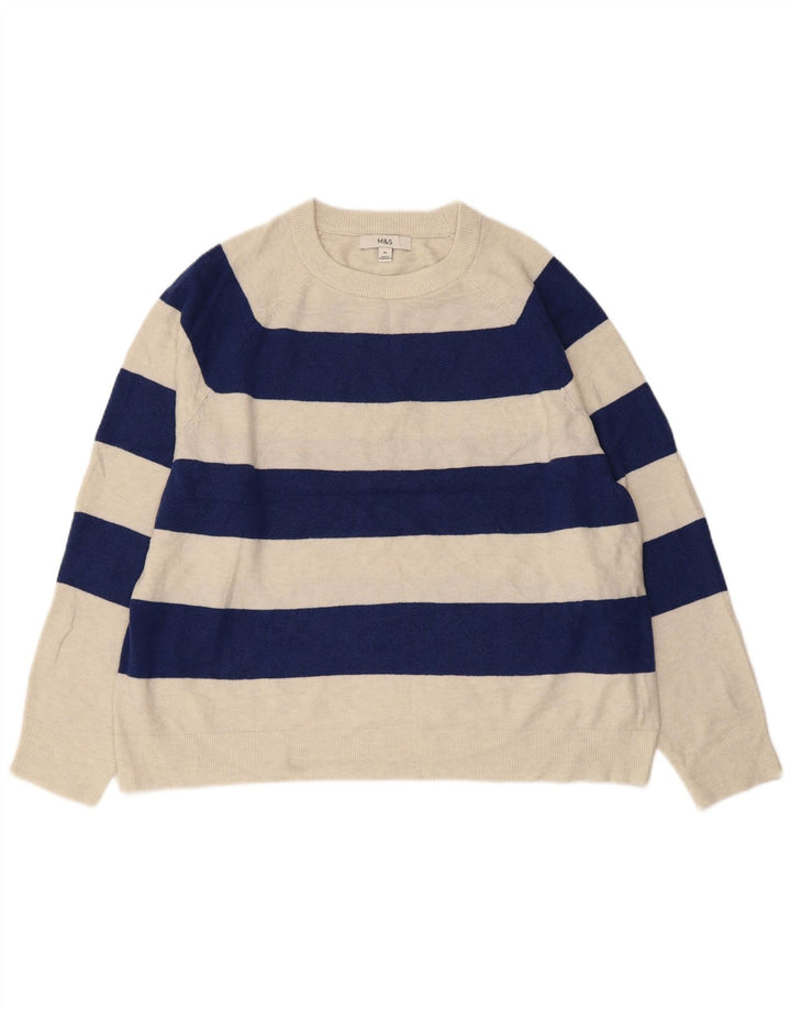 MARKS & SPENCER Pulover pentru femei cu decolteu rotund Marea Britanie 18 XL Bleumarin cu dungi