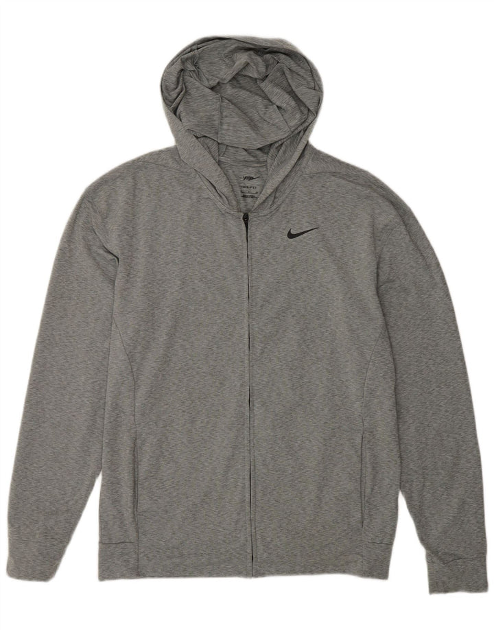NIKE Mens Dri Fit Zip Hoodie Sweater Small Grey Flecked Polyester