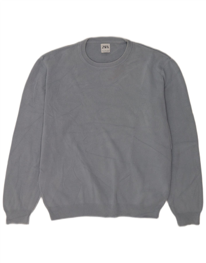Pulover pentru bărbați Zara, cu gât crew, XL, bumbac gri