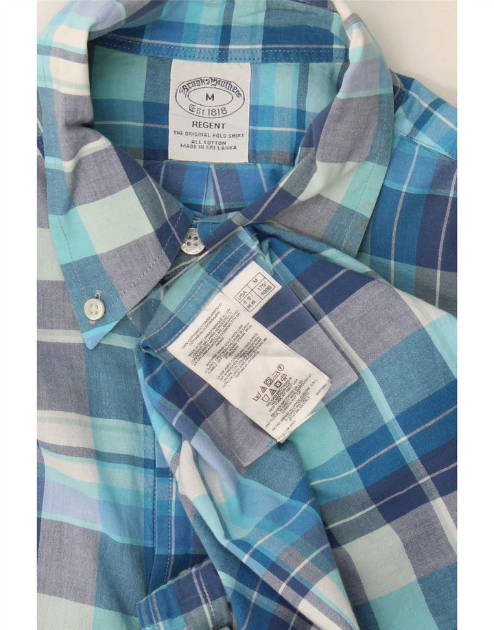 Cămașă pentru bărbați Brooks Brothers Regent cu mânecă scurtă, bumbac cu carouri albastru mediu