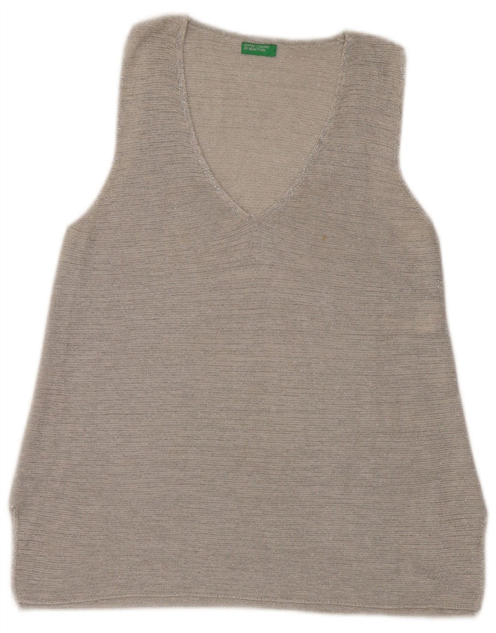 Benetton Femei Vest Top UK 14 Mare Bumbac Gri