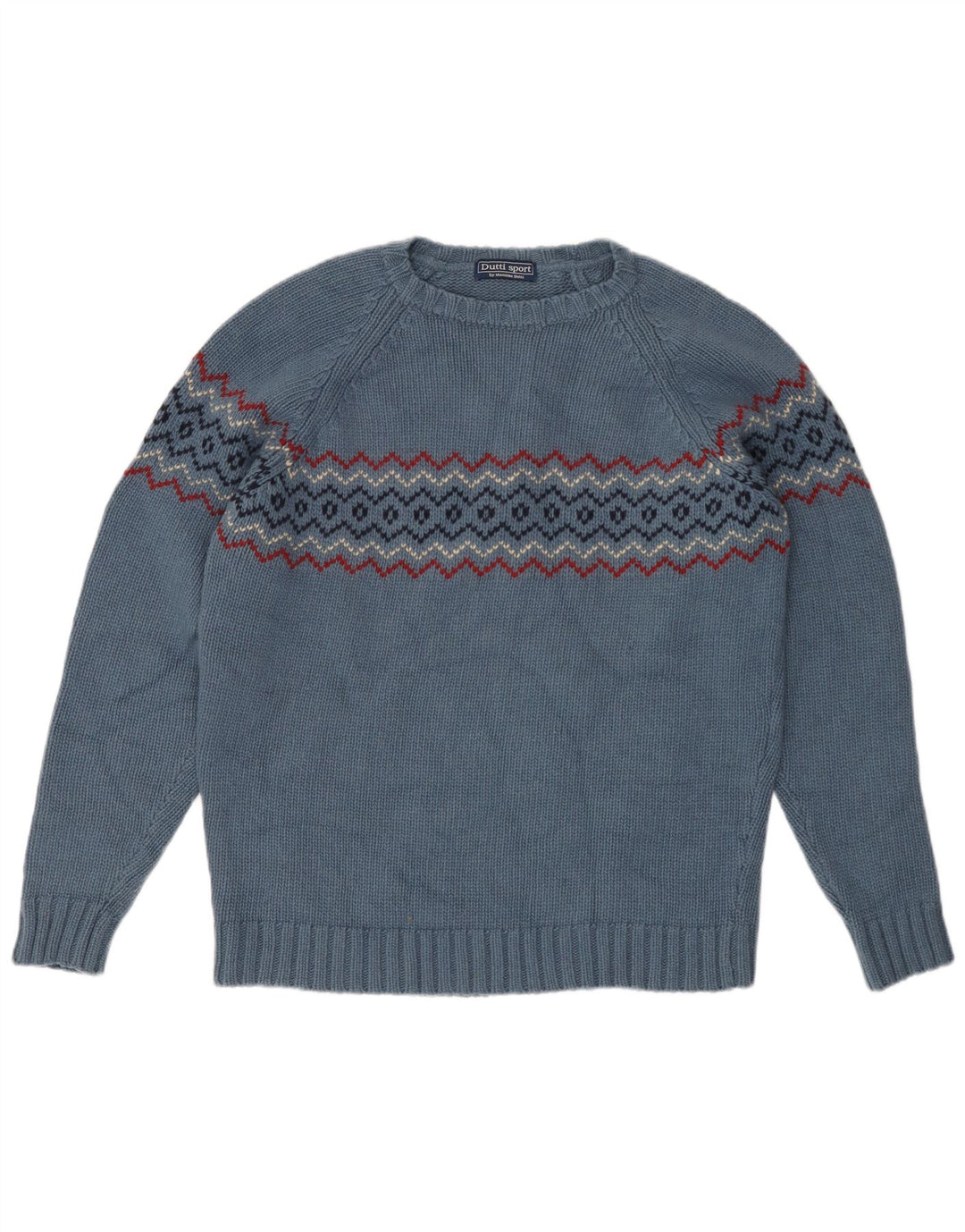 Massimo Dutti Pulover pentru bărbați cu gât crew pulover mare, albastru, lână Fair Isle