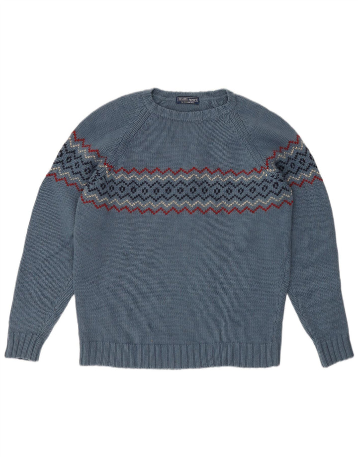 Massimo Dutti Pulover pentru bărbați cu gât crew pulover mare, albastru, lână Fair Isle