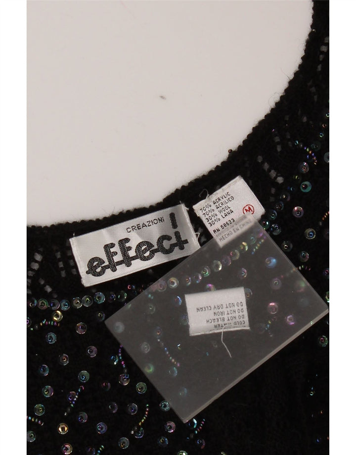 Effeci Womens Crop Vest Tank Top UK 14 Medium Black Acrylic